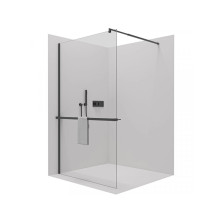 CERANO - Sprchová zástěna Walk-in Onyx L/P + polička/držák na ručníky - černá matná, transparentní sklo - 110x200 cm