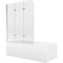 Mexen Cubik vana 150x70cm panel + zástěna 120 cm, transparent, chrom 550315070X9012030100