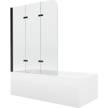 Mexen Cubik vana 150x70cm panel + zástěna 120 cm, průhledná, černá 550315070X9012037000