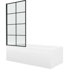 Mexen Cubik vana 150x70 cm s panelem a zástěnou 70 cm, černý fix vzor 550315070X9307007077