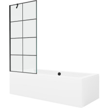 Mexen Cube vana 170x80 cm s panelem a zástěnou 80 cm, černý vzor 550517080X9508007077