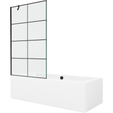 Mexen Cube vana 170x80 cm s panelem a zástěnou 100 cm, černý vzor 550517080X9510007077