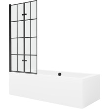 Mexen Cube vana 170x80 cm s panelem a zástěnou 80 cm, černý vzor 550517080X9208027077