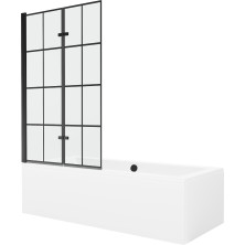 Mexen Cube vana 170x80 cm s panelem a zástěnou 100 cm, černý vzor 550517080X9210027077