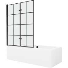 Mexen Cube vana 170x80 cm s panelem a zástěnou 120 cm, černý vzor 550517080X9212027077