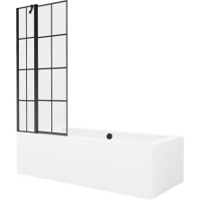 Mexen Cube vana 170x80 cm s panelem a zástěnou 80 cm, černý vzor 550517080X9408117077