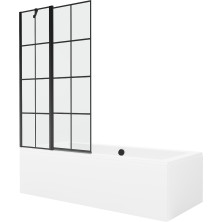 Mexen Cube vana 170x80 cm s panelem a zástěnou 100 cm, černý vzor 550517080X9410117077