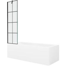 Mexen Cubik vana 150x70 cm s panelem a zástěnou 50 cm, černý vzor 550315070X9505007077