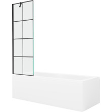 Mexen Cubik vana 150x70 cm s panelem a zástěnou 60 cm, černý vzor 550315070X9506007077