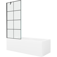 Mexen Cubik vana 150x70 cm s panelem a zástěnou 80 cm, černý vzor 550315070X9508007077