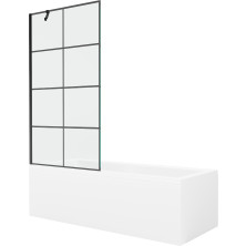 Mexen Cubik vana 150x70 cm s panelem a zástěnou 90 cm, černý vzor 550315070X9509007077