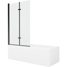 Mexen Cubik vana 150x70cm panel + zástěna 100 cm, transparent, černá 550315070X9210027000