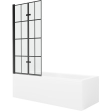 Mexen Cubik vana 150x70 cm s panelem a zástěnou 80 cm, černý vzor 550315070X9208027077