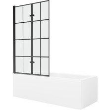 Mexen Cubik vana 150x70 cm s panelem a zástěnou 100 cm, černý vzor 550315070X9210027077