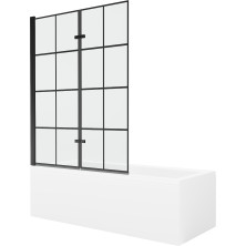 Mexen Cubik vana 150x70 cm s panelem a zástěnou 120 cm, černý vzor 550315070X9212027077