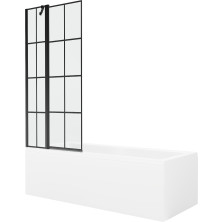 Mexen Cubik vana 150x70 cm s panelem a zástěnou 80 cm, černý vzor 550315070X9408117077