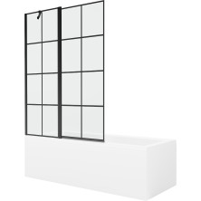 Mexen Cubik vana 150x70 cm s panelem a zástěnou 120 cm, černý vzor 550315070X9412117077