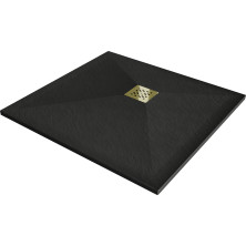 Mexen Stone+ čtvercová kompozitová vanička 100x100 cm, černá, zlatý kryt 44701010-G
